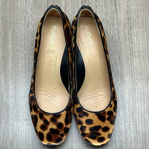 Nurture Shoes Womens Sz 5.5M Bryatwo Leopard Bovine Calf Hair Mid Heel Pumps Tan